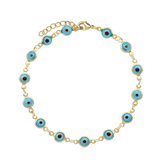 Pulseira para tornozelo banhada a ouro com esmalte e cristais coloridos