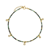 Pulseira para tornozelo banhada a ouro com zircónia e turquesa colorida