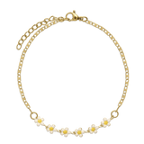 Pulseira para tornozelo flor em aço inoxidável e banhado a ouro com esmalte
