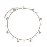 Pulseira para tornozelo estrelas em aço inoxidável com vidro cristal