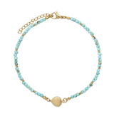 Pulseira para Tornozelo, Aço inoxidável em banho de ouro cerca de 1 mícron, Turquesa de cultivo