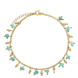 Pulseira para Tornozelo, Aço inoxidável em banho de ouro cerca de 1 mícron, Turquesa de cultivo