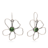 Pendentes Flor em prata 925 com cristal swarovski verde