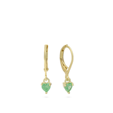 Pendentes banhados a ouro com coração e vidro cristal verde
