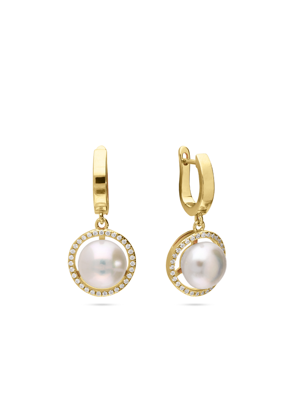 Pendentes banhados a ouro com zircónia e pérola