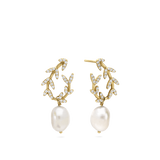 Pendentes banhado a ouro com zircónia e pérola