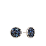 Brincos de placa em prata 925 com cristal swarovski azul