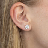 Brincos de placa flor em prata 925 com zircónias rosa