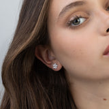 Brincos de placa flor em prata 925 com zircónias