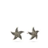 Brincos de placa estrela-do-mar em prata 925 com marcassita cinzenta