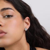 Brincos de placa flor em prata 925 com zircónia