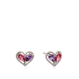 Brincos de placa coração em prata 925 com zircónia rosa e violeta