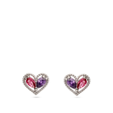 Brincos de placa coração em prata 925 com zircónia rosa e violeta