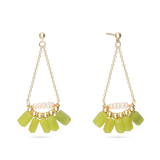 Pendentes banhados a ouro com jadeíte verde e pérolas