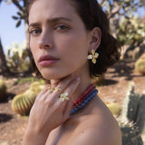 Brincos de placa flor banhados a ouro