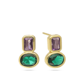 Pendentes banhados a ouro com zircónia e cristais coloridos