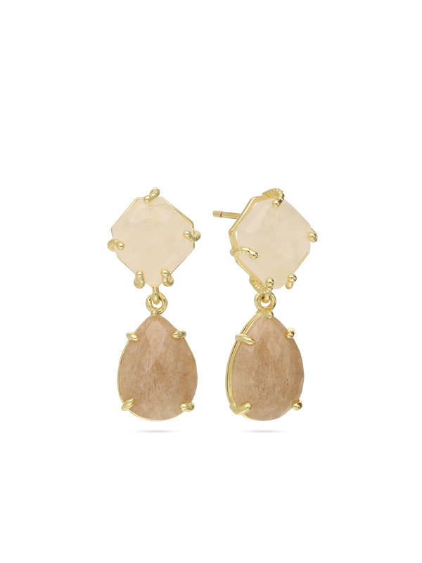 Pendentes banhados a ouro com quartzo branco e rosa