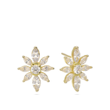 Brincos de placa flor banhados a ouro com zircónias