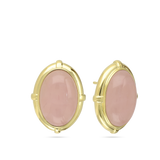 Brincos de placa vintage banhados a ouro com quartzo rosa