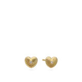 Brincos de espigão coração texturado em ouro de 9K com zircónia transparente