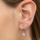 Argolas flor em prata 925 com zircónias rosa