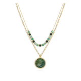 Colar duplo banhado a ouro com cristal e amazonita verde