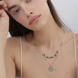 Colar duplo banhado a ouro com cristal e amazonita verde