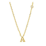 Fio com pendente "A". banhado a ouro com zircónia