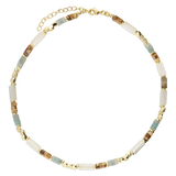 Colar choker, Banhado a Ouro, Madrepérola de cultivo, Jaspe de cultivo, Iolita de cultivo