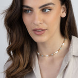 Colar choker, Banhado a Ouro, Madrepérola de cultivo, Jaspe de cultivo, Iolita de cultivo