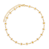 Colar choker banhado a ouro com esmalte colorido e flor