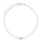 Colar choker em prata 925 com vidro cristal azul céu