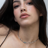 Colar choker em prata 925 com vidro cristal azul céu