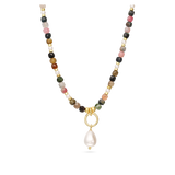 Colar de pedra banhado a ouro com quartzo turquesa e madrepérola