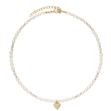 Colar choker banhado a ouro com zircónia, pérola e vidro cristal