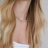 Colar choker, Colar de pedra, Banhado a Ouro, Pérola cultivada, Amazonita de cultivo