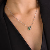 Fio com pendente em prata 925 com zircónia e cristal verde