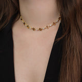 Colar choker banhado a ouro com zircónia e vidro cristal castanho