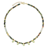 Colar de pedra banhado a ouro com ágata, vidro cristal e amazonita