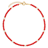 Colar choker banhado a ouro com ágata e madrepérola vermelho