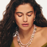 Colar de pedras banhado a ouro com quartzo rosa