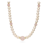 Colar de pérolas banhado a ouro com quartzo rosa