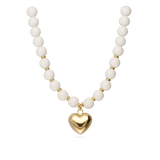 Colar de pedra coração banhado a ouro com ágata branca