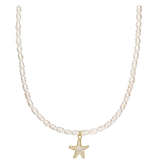 Colar de pérolas banhado a ouro com pendente de estrela-do-mar