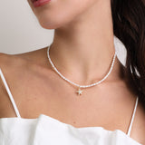 Colar de pérolas banhado a ouro com pendente de estrela-do-mar