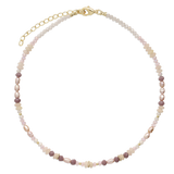 Colar choker banhado a ouro com zircónia, pérola, vidro cristal e jadeíte