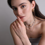 Colar choker, Banhado a Ouro, Zircónia de cultivo, Madrepérola de cultivo, Vidro cristal, Jadeíte de cultivo