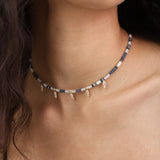 Colar choker, Banhado a Ouro, Zircónia de cultivo, Madrepérola de cultivo, Vidro cristal, Jadeíte de cultivo