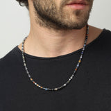 Colar masculino em aço inoxidável com ágata, hematite e jaspe colorido