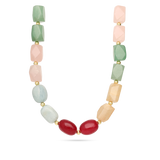Colar de pedra banhado a ouro com quartzo, ágata, coral, jadeíte e amazonita